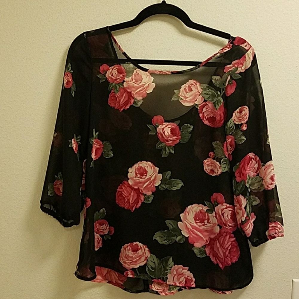 sheer floral blouse